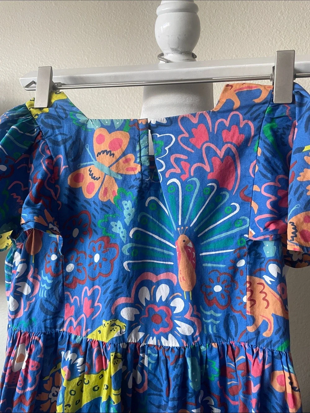 Mini Boden Girls Blue Animal Floral Print Cotton Dress Size 9-10 Years (140 cm)